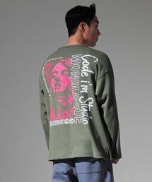 CODE I'M(�R�[�h�A�C�G��)��Monologue Print Heavyweight Overfit Long Sleeve T-Shirt Khaki(T�V���c/�J�b�g�\�[)