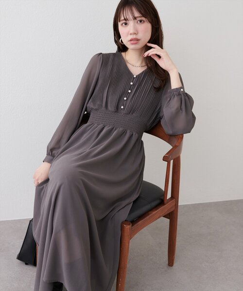 ピンタックプリーツお上品ワンピース（ワンピース）｜natural couture