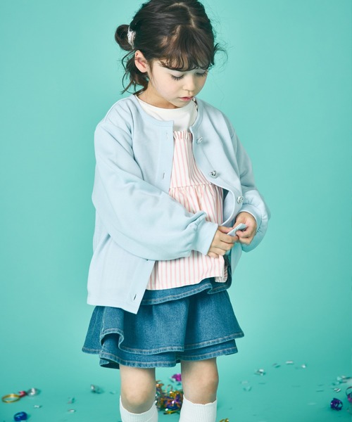 pairmanon（ペアマノン）の「【軽やかスウェット】ガールズ きらきらハートボタン カーディガン（カーディガン/ボレロ・キッズ・ライトブルー/イエロー/ブラック・120/100/90/130/110/150/140）」の6枚目の写真