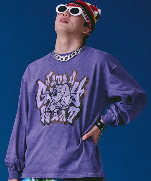 GALFY(ガルフィー)の「【GALFY/ガルフィー】さらっとグラフィティ染め染めロンTee(Tシャツ/カットソー・メンズ・パープル/ピンク/ブラック・M/L/XL)」の3枚目の写真
