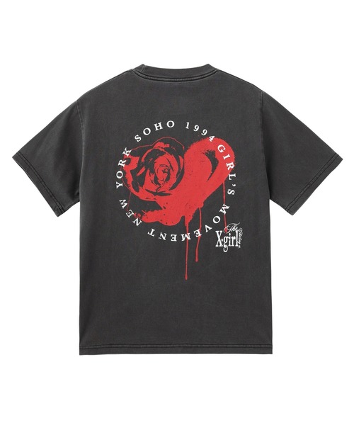 X-girl（エックスガール）の「FADED HEART ROSE LOGO S/S TEE（Tシャツ/カットソー・レディース・ブルー/ブラック/ベージュ・S/M/L）」の2枚目の写真