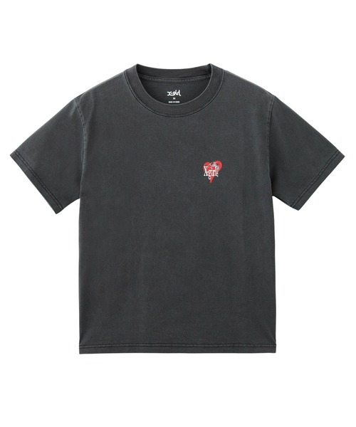 X-girl（エックスガール）の「FADED HEART ROSE LOGO S/S TEE（Tシャツ/カットソー・レディース・ブルー/ブラック/ベージュ・S/M/L）」の6枚目の写真