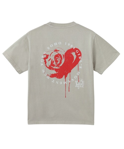 X-girl（エックスガール）の「FADED HEART ROSE LOGO S/S TEE（Tシャツ/カットソー・レディース・ブルー/ブラック/ベージュ・S/M/L）」の15枚目の写真