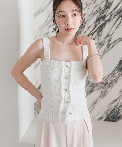 La boutique BonBon（ラブティックボンボン）の「【アンサンブル可】ファンシーツイードニットキャミ（ニット/セーター・レディース・ネイビー/オフホワイト/ピンク・FREE）」の15枚目の写真
