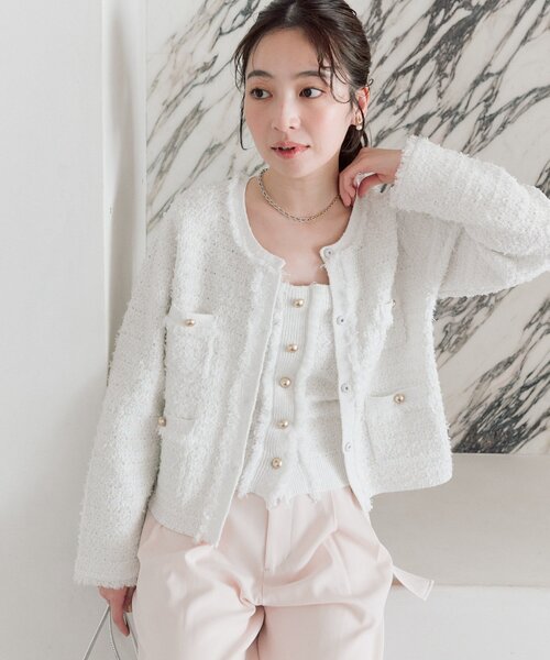 La boutique BonBon（ラブティックボンボン）の「【アンサンブル可】ファンシーツイードニットキャミ（ニット/セーター・レディース・ネイビー/オフホワイト/ピンク・FREE）」の21枚目の写真