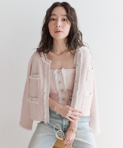 La boutique BonBon（ラブティックボンボン）の「【アンサンブル可】ファンシーツイードニットキャミ（ニット/セーター・レディース・ネイビー/オフホワイト/ピンク・FREE）」の8枚目の写真