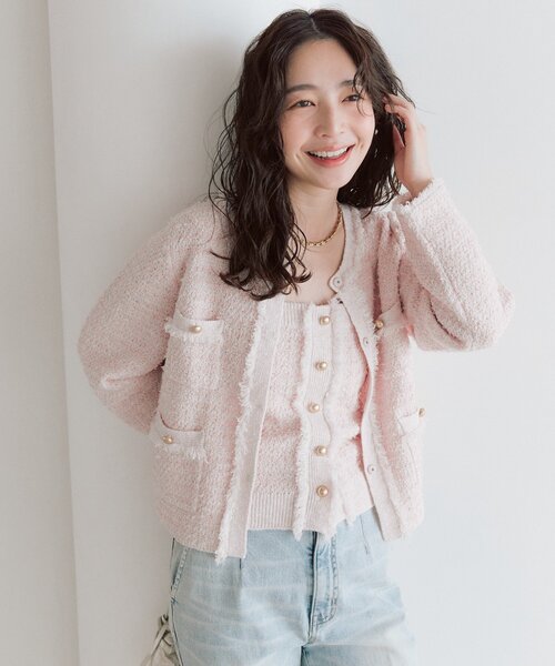 La boutique BonBon（ラブティックボンボン）の「【アンサンブル可】ファンシーツイードニットキャミ（ニット/セーター・レディース・ネイビー/オフホワイト/ピンク・FREE）」の9枚目の写真