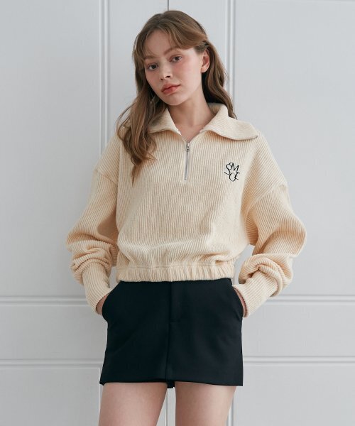 5OML(オーオーエムエル)の「ハイネックハーフジップウールタッチリブニット(クリーム)(ニット/セーター・レディース・その他・M)」の1枚目の写真