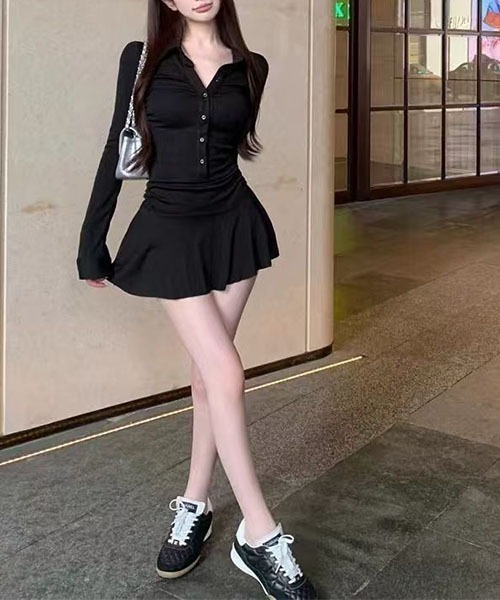 gossip!ロサンゼルス(ゴシップロサンゼルス)の「前ボタンデザイン プレーンミニワンピース(ワンピース・レディース・ブラック・M/S)」の8枚目の写真