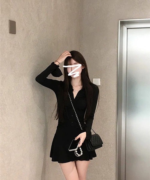 gossip!ロサンゼルス(ゴシップロサンゼルス)の「前ボタンデザイン プレーンミニワンピース(ワンピース・レディース・ブラック・M/S)」の12枚目の写真