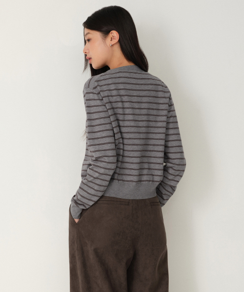 MUSINSA STANDARD WOMAN（ムシンサスタンダードウーマン）の「ウィメンズストライプラウンドネックカーディガン[ミディアムグレー]（カーディガン/ボレロ・レディース・その他・X-SMALL/SMALL/MEDIUM/LARGE）」の3枚目の写真