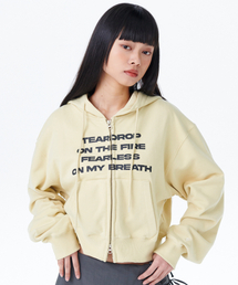 runningHIGH | Lettering Crop Zip-Up Hoodie [Eggshell](パーカー)