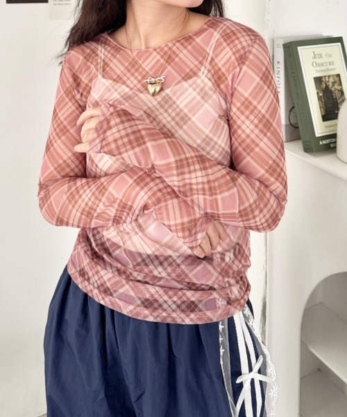 SOLLON.(ソルロン)の「チェック柄シアートップス(Tシャツ/カットソー・レディース・ブルー/ピンク/ブラック・FREE)」の13枚目の写真