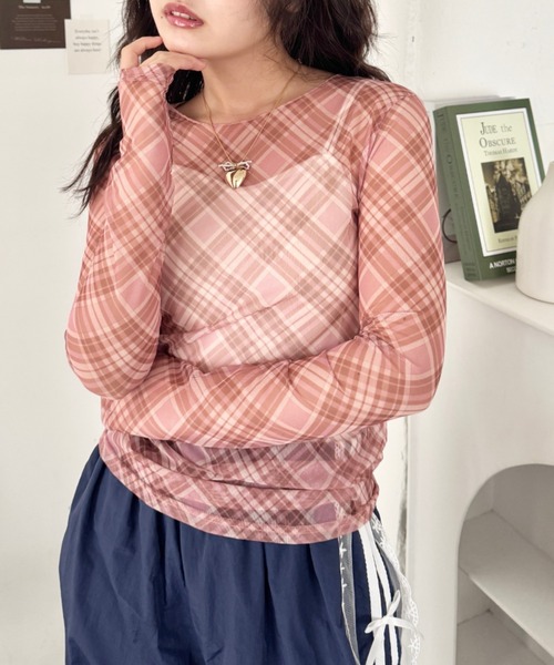SOLLON.(ソルロン)の「チェック柄シアートップス(Tシャツ/カットソー・レディース・ブルー/ピンク/ブラック・FREE)」の14枚目の写真