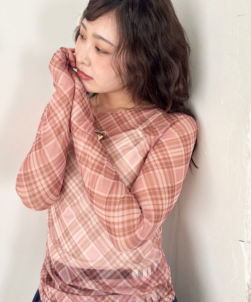 SOLLON.(ソルロン)の「チェック柄シアートップス(Tシャツ/カットソー・レディース・ブルー/ピンク/ブラック・FREE)」の18枚目の写真
