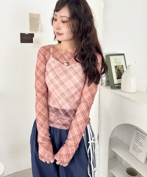 SOLLON.(ソルロン)の「チェック柄シアートップス(Tシャツ/カットソー・レディース・ブルー/ピンク/ブラック・FREE)」の17枚目の写真
