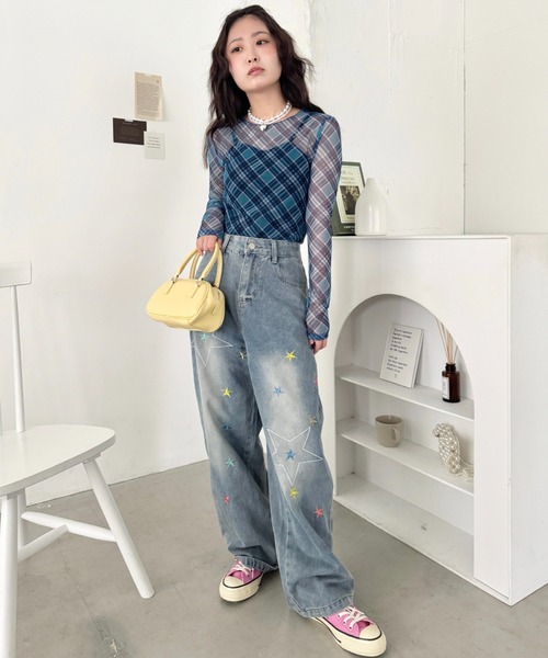 SOLLON.(ソルロン)の「チェック柄シアートップス(Tシャツ/カットソー・レディース・ブルー/ピンク/ブラック・FREE)」の12枚目の写真
