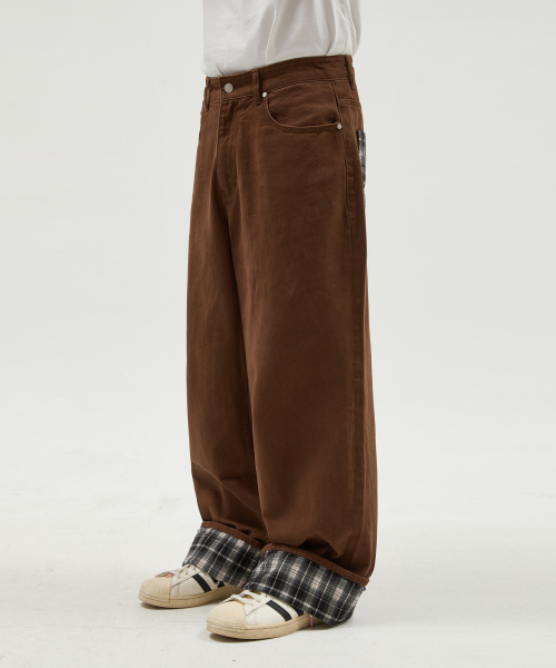 WaiKei（ワイケイ）の「チェックアプリケロールアップコットンパンツブラウン（その他パンツ・レディース・その他・4/3/2/1）」の2枚目の写真