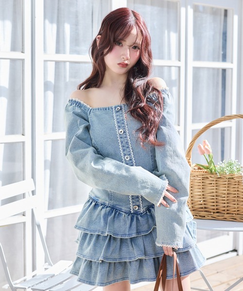 one after another NICE CLAUP(ワンアフターアナザーナイスクラップ)の「【Denim Collection】レースアップティアードミニワンピース(ワンピース・レディース・オフホワイト/ブラック/ブルー系その他・FREE)」の1枚目の写真