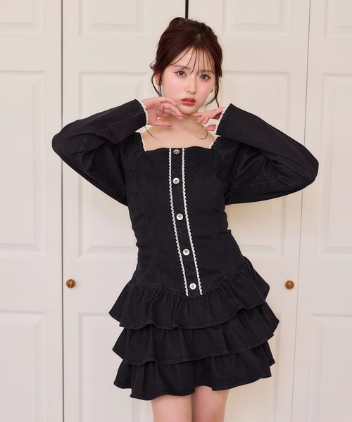 one after another NICE CLAUP(ワンアフターアナザーナイスクラップ)の「【Denim Collection】レースアップティアードミニワンピース(ワンピース・レディース・オフホワイト/ブラック/ブルー系その他・FREE)」の3枚目の写真