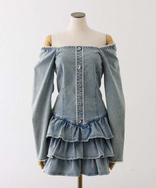 one after another NICE CLAUP(ワンアフターアナザーナイスクラップ)の「【Denim Collection】レースアップティアードミニワンピース(ワンピース・レディース・オフホワイト/ブラック/ブルー系その他・FREE)」の4枚目の写真