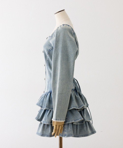 one after another NICE CLAUP(ワンアフターアナザーナイスクラップ)の「【Denim Collection】レースアップティアードミニワンピース(ワンピース・レディース・オフホワイト/ブラック/ブルー系その他・FREE)」の9枚目の写真