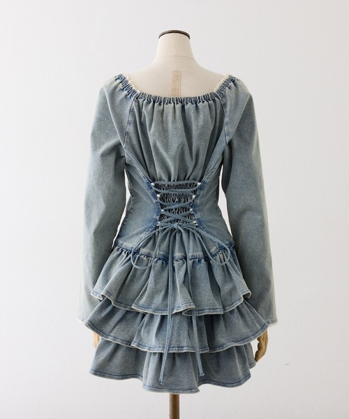 one after another NICE CLAUP(ワンアフターアナザーナイスクラップ)の「【Denim Collection】レースアップティアードミニワンピース(ワンピース・レディース・オフホワイト/ブラック/ブルー系その他・FREE)」の10枚目の写真
