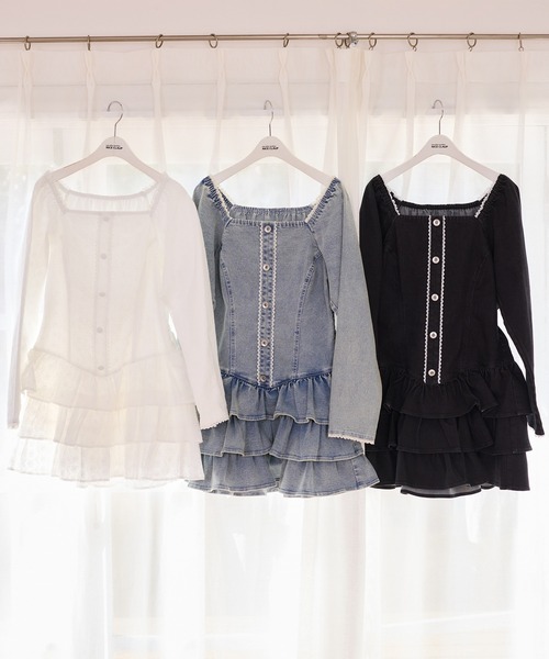 one after another NICE CLAUP(ワンアフターアナザーナイスクラップ)の「【Denim Collection】レースアップティアードミニワンピース(ワンピース・レディース・オフホワイト/ブラック/ブルー系その他・FREE)」の14枚目の写真