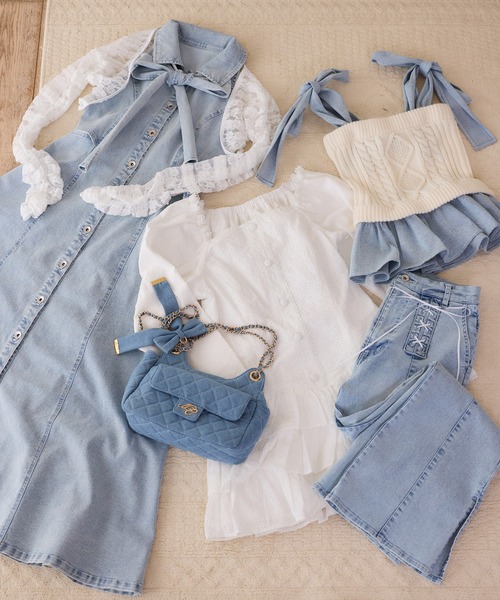 one after another NICE CLAUP(ワンアフターアナザーナイスクラップ)の「【Denim Collection】レースアップティアードミニワンピース(ワンピース・レディース・オフホワイト/ブラック/ブルー系その他・FREE)」の16枚目の写真