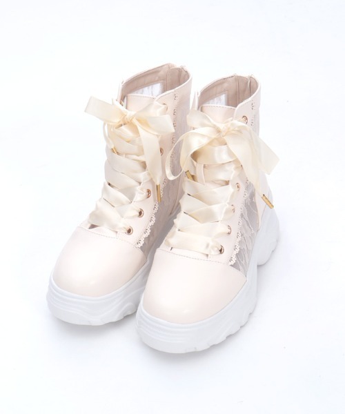 axes femme（アクシーズファム）の「レースハイカットスニーカー（パンプス・レディース・ブラック/キナリ・MEDIUM/LARGE）」の4枚目の写真