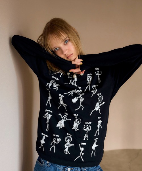 BLACK SCORE】STICKMEN ROCK UNISEX LONG T（Tシャツ/カットソー
