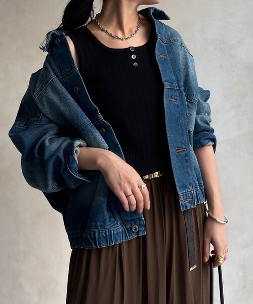 DouDou（ドゥドゥ）の「ヘンリーネック前後2WAYニットタンク（ニット/セーター・レディース・ベージュ/オフホワイト/ブラック/レッド・FREE）」の7枚目の写真