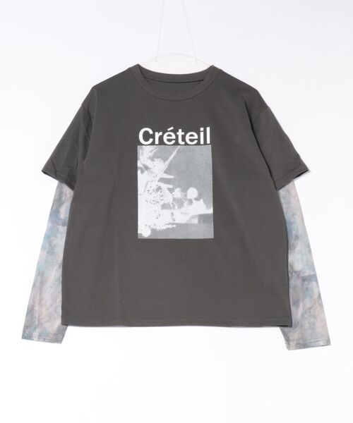 CECIL McBEE（セシルマクビー）の「袖レイヤードフロントプリントプルオーバー（Tシャツ/カットソー・レディース・ブラック/オフホワイト/チャコールグレー・MEDIUM/LARGE）」の3枚目の写真