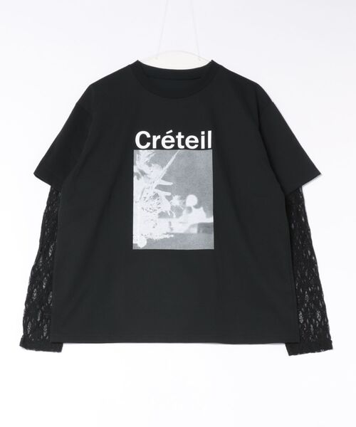 CECIL McBEE（セシルマクビー）の「袖レイヤードフロントプリントプルオーバー（Tシャツ/カットソー・レディース・ブラック/オフホワイト/チャコールグレー・MEDIUM/LARGE）」の2枚目の写真