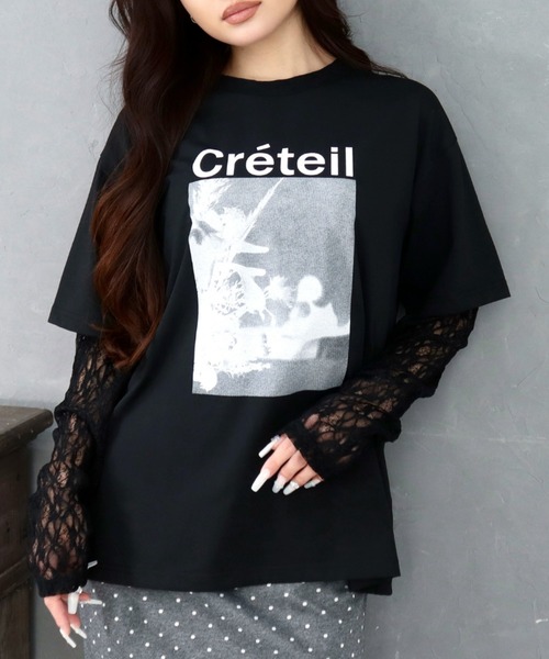 CECIL McBEE(セシルマクビー)の「袖レイヤードフロントプリントプルオーバー(Tシャツ/カットソー・レディース・ブラック/オフホワイト/チャコールグレー・MEDIUM/LARGE)」の3枚目の写真