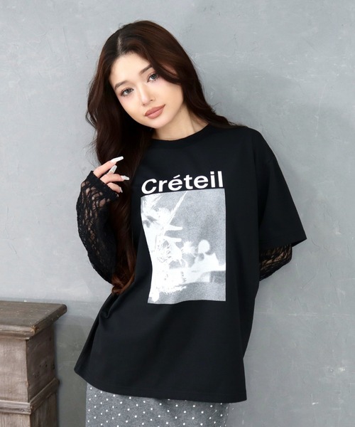 CECIL McBEE(セシルマクビー)の「袖レイヤードフロントプリントプルオーバー(Tシャツ/カットソー・レディース・ブラック/オフホワイト/チャコールグレー・MEDIUM/LARGE)」の4枚目の写真