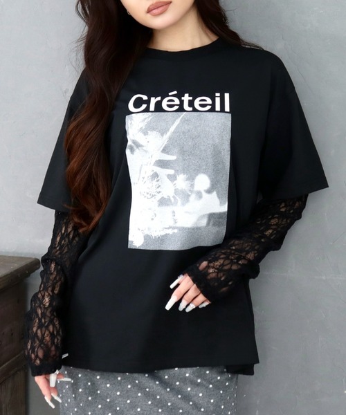 CECIL McBEE(セシルマクビー)の「袖レイヤードフロントプリントプルオーバー(Tシャツ/カットソー・レディース・ブラック/オフホワイト/チャコールグレー・MEDIUM/LARGE)」の5枚目の写真