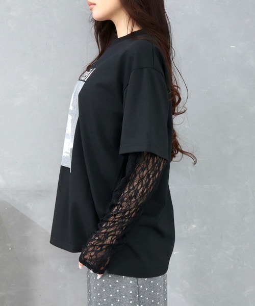 CECIL McBEE(セシルマクビー)の「袖レイヤードフロントプリントプルオーバー(Tシャツ/カットソー・レディース・ブラック/オフホワイト/チャコールグレー・MEDIUM/LARGE)」の6枚目の写真