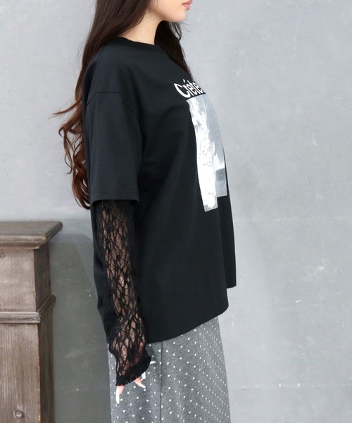 CECIL McBEE(セシルマクビー)の「袖レイヤードフロントプリントプルオーバー(Tシャツ/カットソー・レディース・ブラック/オフホワイト/チャコールグレー・MEDIUM/LARGE)」の8枚目の写真