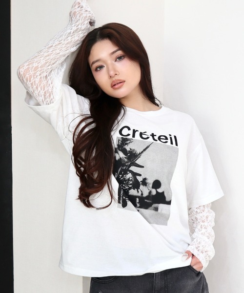 CECIL McBEE(セシルマクビー)の「袖レイヤードフロントプリントプルオーバー(Tシャツ/カットソー・レディース・ブラック/オフホワイト/チャコールグレー・MEDIUM/LARGE)」の9枚目の写真