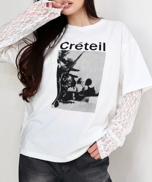 CECIL McBEE(セシルマクビー)の「袖レイヤードフロントプリントプルオーバー(Tシャツ/カットソー・レディース・ブラック/オフホワイト/チャコールグレー・MEDIUM/LARGE)」の10枚目の写真