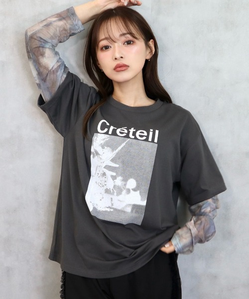 CECIL McBEE(セシルマクビー)の「袖レイヤードフロントプリントプルオーバー(Tシャツ/カットソー・レディース・ブラック/オフホワイト/チャコールグレー・MEDIUM/LARGE)」の18枚目の写真