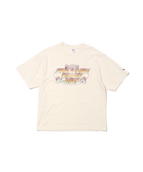 FRUIT OF THE LOOM(フルーツオブザルーム)の「19/-スラブ天竺Tシャツ5 / 半袖 ロゴ&メッセージ Tシャツ / CAN'T BE FREE WITHOUT FRUIT(Tシャツ/カットソー・メンズ・アイボリー/パープル/チャコールグレー・M/L/S)」の1枚目の写真