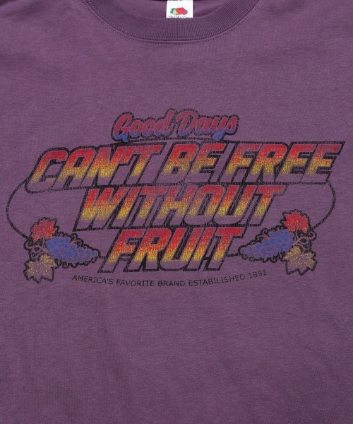 FRUIT OF THE LOOM(フルーツオブザルーム)の「19/-スラブ天竺Tシャツ5 / 半袖 ロゴ&メッセージ Tシャツ / CAN'T BE FREE WITHOUT FRUIT(Tシャツ/カットソー・メンズ・アイボリー/パープル/チャコールグレー・M/L/S)」の9枚目の写真