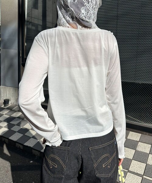 CIAOPANIC(チャオパニック)の「バラフリルレースフードシアートップス(Tシャツ/カットソー・レディース・ブラック/グレー/イエロー/ホワイト・ONE SIZE)」の12枚目の写真