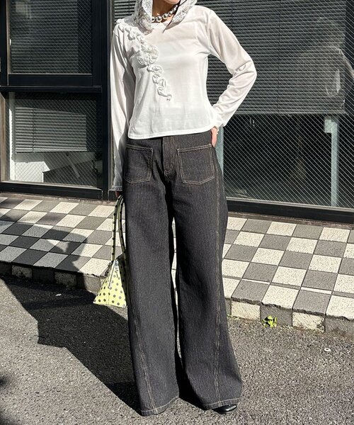 CIAOPANIC(チャオパニック)の「バラフリルレースフードシアートップス(Tシャツ/カットソー・レディース・ブラック/グレー/イエロー/ホワイト・ONE SIZE)」の13枚目の写真