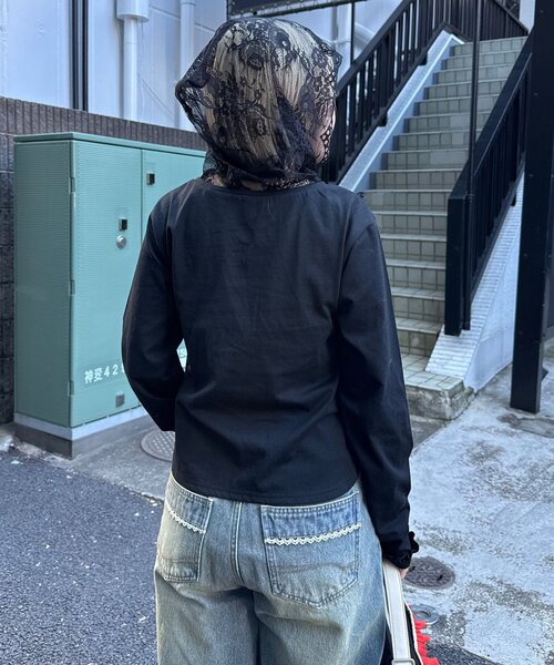 CIAOPANIC(チャオパニック)の「バラフリルレースフードシアートップス(Tシャツ/カットソー・レディース・ブラック/グレー/イエロー/ホワイト・ONE SIZE)」の19枚目の写真