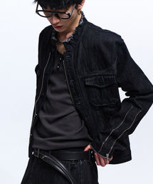 RSSC（アールエスエスシー）の「STRIPE MIXED DENIM TRUCKER JACKET - BLACK（デニムジャケット）」