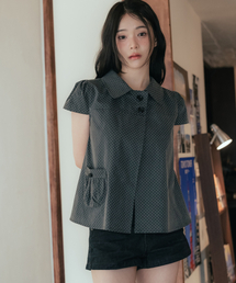 HIGH SCHOOL DISCO（ハイスクールディスコ）の「ドットボタンパフスリーブブラウス_チャコール（シャツ/ブラウス）」