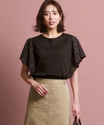 セール】【洗える】スカラップエンブロイダリー カットソー（Tシャツ